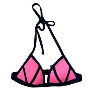 PINK VS Triangle Swim Top Neon Pink Black Womens Size XS